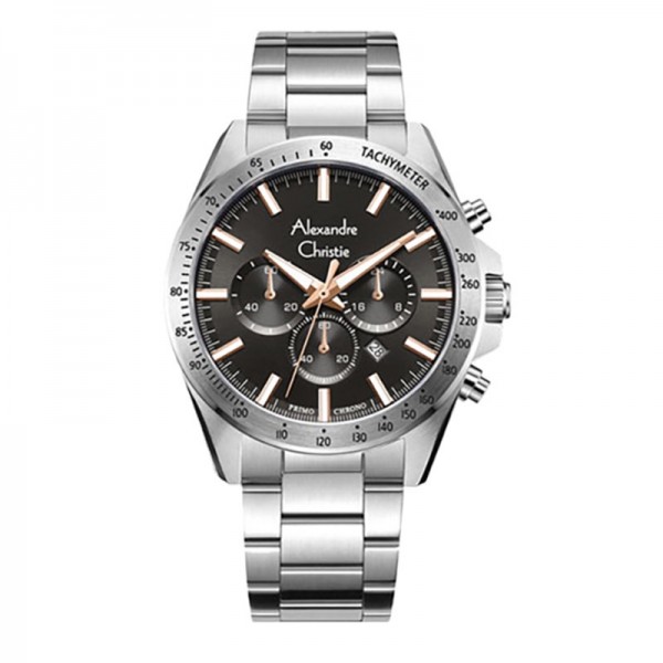 Alexandre Christie AC 6667 Silver Black Steel MCBSSBARG